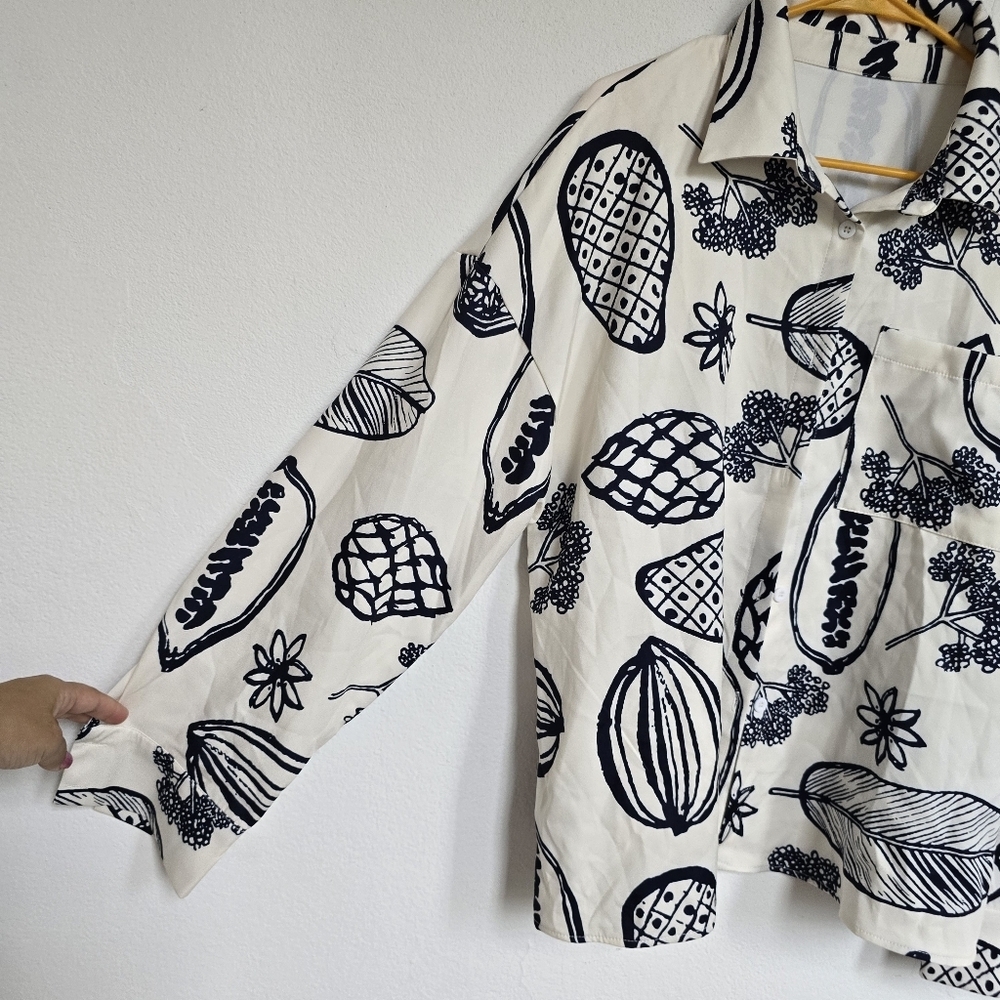 Navy White Multi Tropical Fruit Floral Shirt Plus Size XXL - Picture 7 of 14